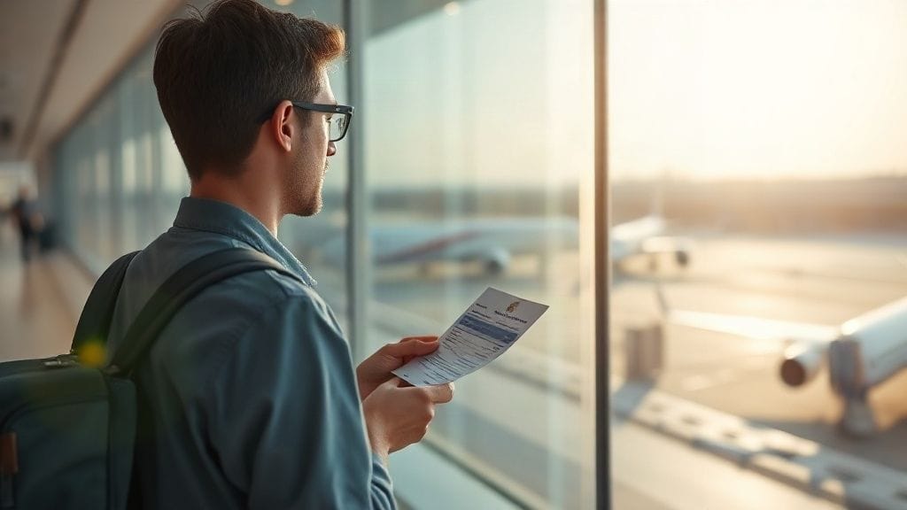 One-way ticket vs. round-trip flight comparison at an airport booking screen