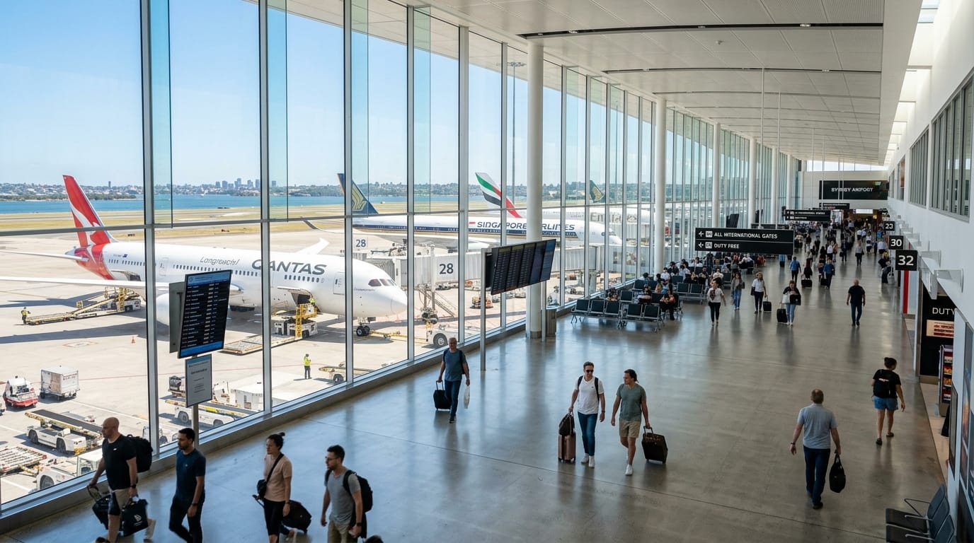 Sydney Airport International Terminal departures concourse and aircraft gates